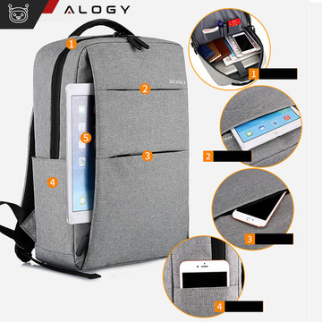 Batoh taška na notebook 15,6" velký voděodolný s USB portem Unisex 44x34x13cm do letadla Alogy Backpack Grey