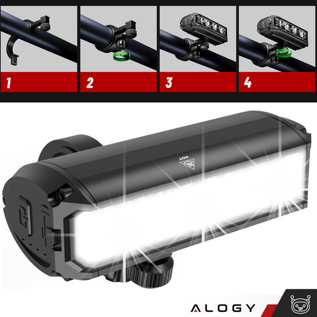 Bicycle lamp front rear LED light bicycle lighting for bicycle front rear Strong 900lm Alogy black red