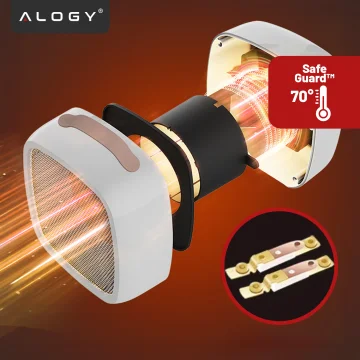 Grzejnik elektryczny mini Farelka 500W – termowentylator biurkowy do kontaktu, szybkie nagrzewanie, kompaktowy i energooszczędny – Alogy HeatPlug™ Biały