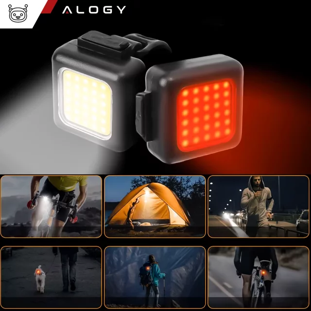 Světlo na kolo pro jízdní kolo, sada 2 světel, přední a zadní, COB, USB, Alogy Bike Light