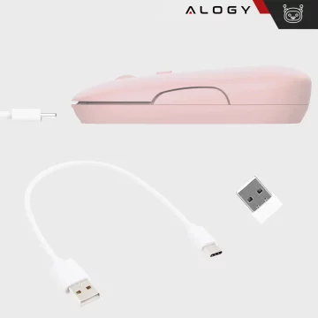 Alogy Wireless Mouse Ergonomic Small Mouse for Laptop PC Bluetooth 2.4GHz Silent Pink