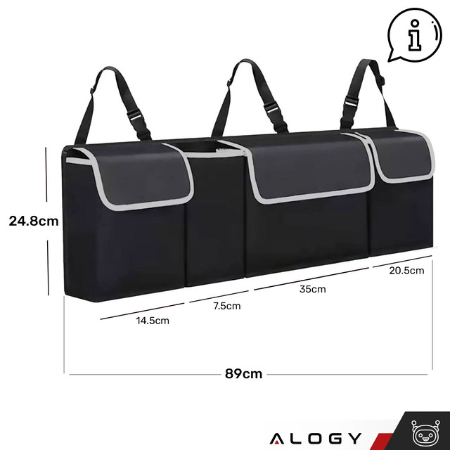 Car organizer Bag for the trunk of a car, large trunk for a seat with Velcro, Alogy Black