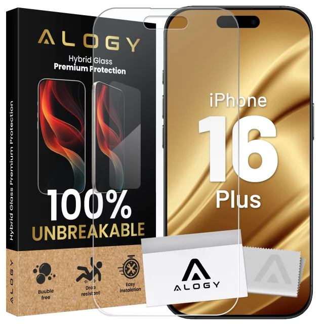 Szkło "NIETŁUKĄCE" do Apple iPhone 16 Plus hybrydowe Alogy Flexi Full Glass 9H płaskie na cały ekran