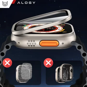 2x Rahmen aus gehärtetem Glas für Apple Watch Ultra / Ultra 2 49 mm Displayschutzfolie Alogy Protector 9H Titanum