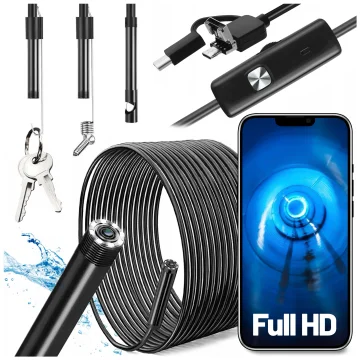 Alogy Duo Cam 1920 Full HD Lightning endoscope inspection camera for iPhone, USB-C, micro USB 3m 8mm black