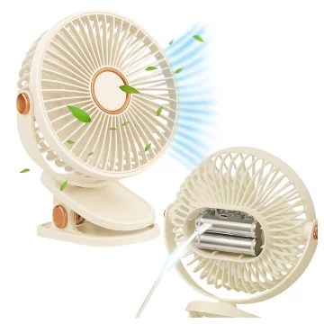 Wentylator wiatrak 2800 mAh wiatraczek LED przenośny klips Alogy biurkowy na biurko wózek dla dziecka bezprzewodowy beżowy