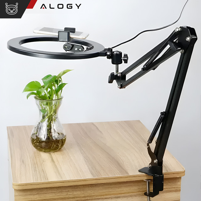 Alogy LED ring light 10 inch photographic Ring for makeup stand for desk top Black