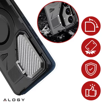 Samsung Galaxy S25 Case for MagSafe Reinforced Armored Lens Protection with Stand Function Protective Phone Case Alogy HeavyDuty Mag™️Black