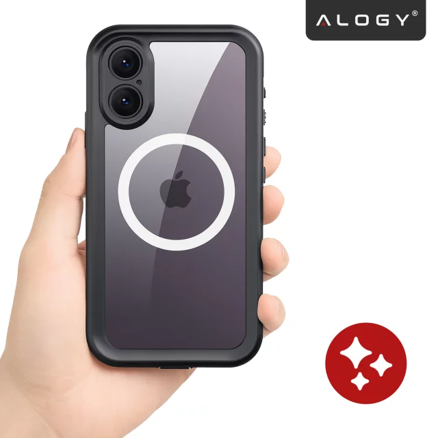 Etui Wodoodporne do Apple iPhone 17 6.3", Pancerna Obudowa 360° z Przezroczystym Tyłem, Kompatybilna z MagSafe, Alogy HydroArmor™ IP68 Case – Czarne