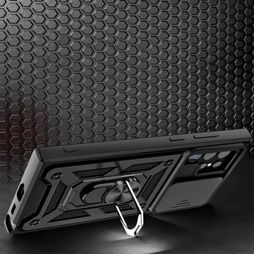 Obrněné pouzdro s krytem fotoaparátu Alogy Camshield Stand Ring pro Samsung Galaxy S22 Ultra černý