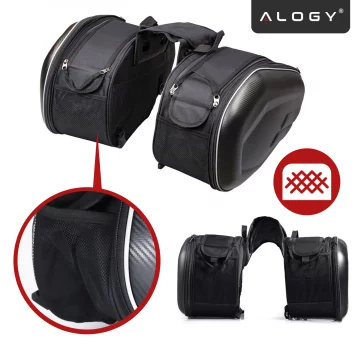 Motorcycle Saddlebag 38-58L - Bag, Side Cases, Rear Seat Bag, Waterproof, Hard Material, Adjustable for Motorcycle - Alogy RoadPack™ Black