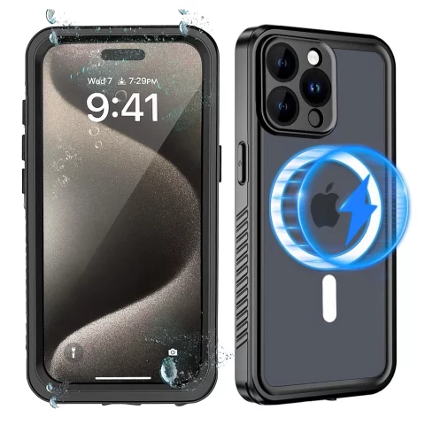 Case for Apple iPhone 15 Pro Armored 360 case for Mag Safe waterproof Armor IP68 Alogy black