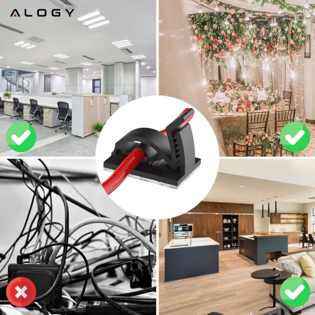 Samolepicí příchytky x100 stolní organizér kabelů organizér kabelů šňůry pro stolní stůl 3M Alogy páska [100ks]