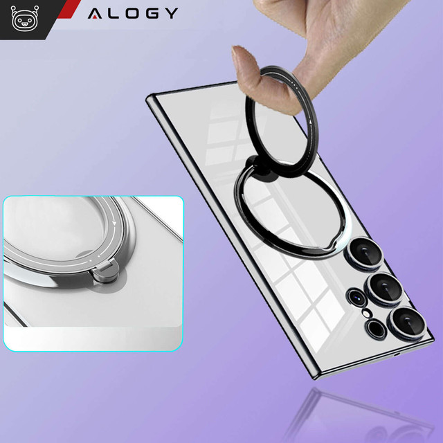 Case for Samsung Galaxy S24 Ultra Magnetic Case Ring Mag Safe Clear Holder Magnet Alogy Black Clear Glass