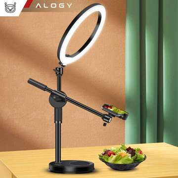 Ring LED ring lamp 10" 2x phone holder standing tripod on desk with adjustable frame Alogy Black