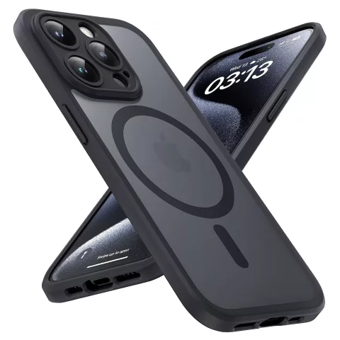 Hülle für Apple iPhone 15 Pro Max Alogy MagSafe Hybrid Matte Case Matte Cover mit Linsenschutz Schwarz