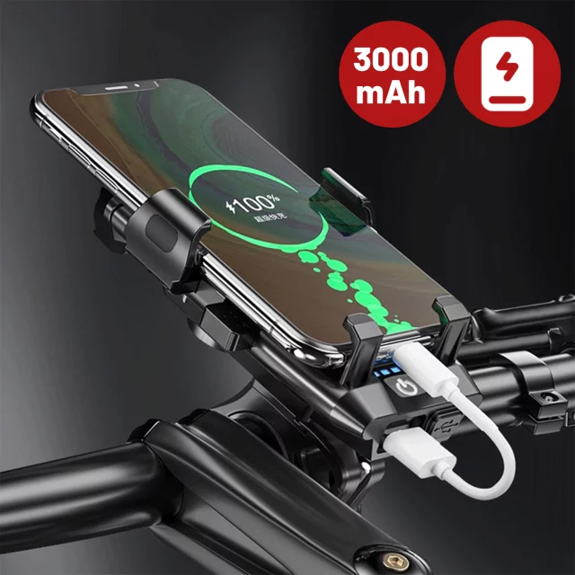 Bicycle Phone Holder 4in1 LED Light T6 Front Bell Bike Horn Powerbank 3000mAh Black