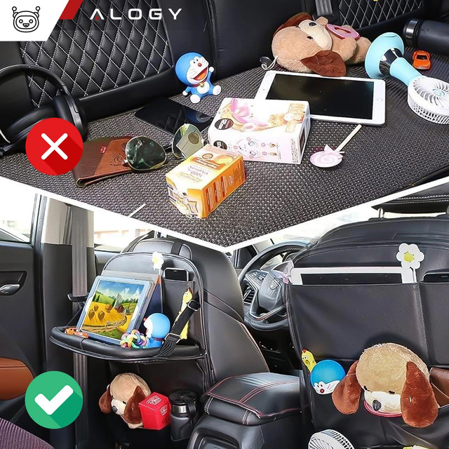 2x Organizér do auta cestovní stolek do auta chránič zadního opěradla sedadla Alogy Black