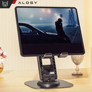 Phone Holder Tablet Stand Stand Foldable Adjustable Aluminum for Desk 4-12.9" 360 Alogy Black