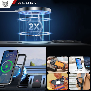 Case for iPhone 15 Pro MagSafe Matt Case Cover frosted Alogy Ring armored phone case Black