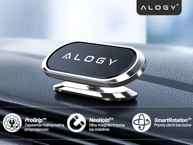 Uchwyt magnetyczny samochodowy do telefonu – uniwersalny, na kokpit i deskę rozdzielczą, stabilny i mocny – Alogy SilverMount™ Srebrny