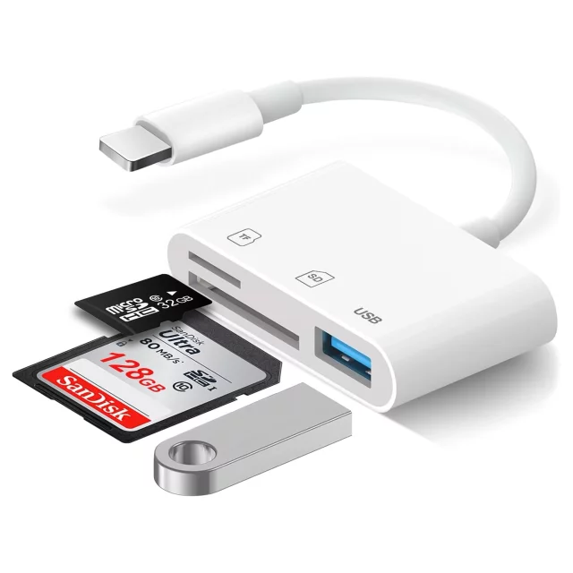 USB adaptér čtečky karet Alogy SD TF s Lightning konektorem pro Apple iPhone iPad White