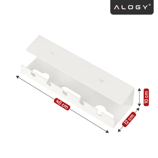 Organizer na Kable 2w1 Pod Biurko i na Ścianę, 40 cm, z Paskiem Klejącym utrzymanie porządku na biurku, Alogy CableHold™ – Biały