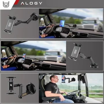 Car holder for tablet, phone 10.1" for truck bus lorry excavator car Long 43cm for windshield cockpit Alogy Black