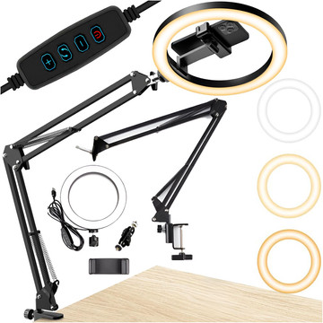 Alogy LED-Ringlicht 10 Zoll Fotoring für Make-up-Stativ für Schreibtischplatte Schwarz