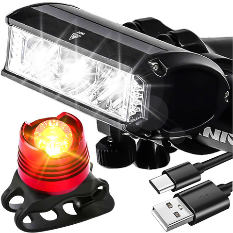 Bicycle lamp front rear LED light bicycle lighting for bicycle front rear Strong 900lm Alogy black red