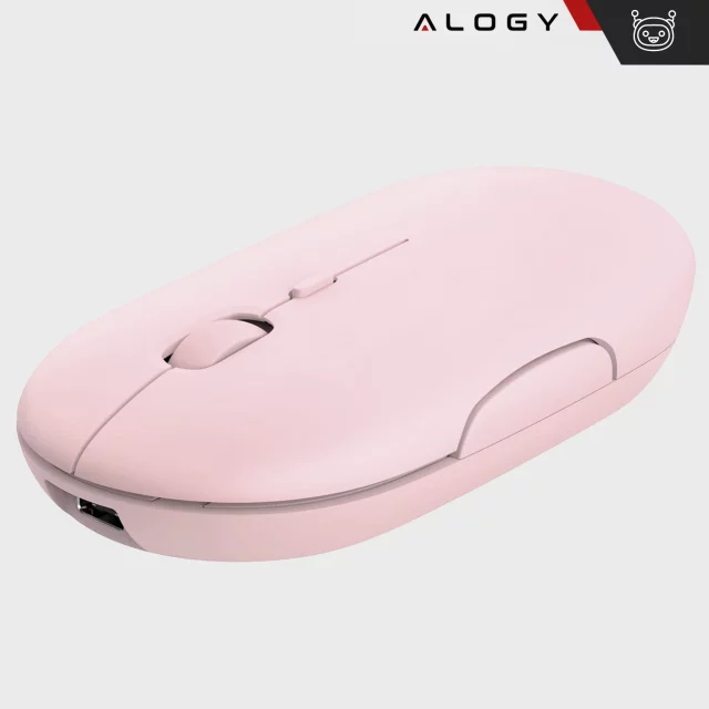 Alogy Wireless Mouse Ergonomic Small Mouse for Laptop PC Bluetooth 2.4GHz Silent Pink