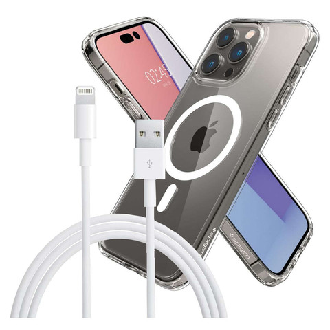 Pouzdro Spigen Ultra Hybrid Mag pro MagSafe pro Apple iPhone 14 Pro White 1m Lightning Cable