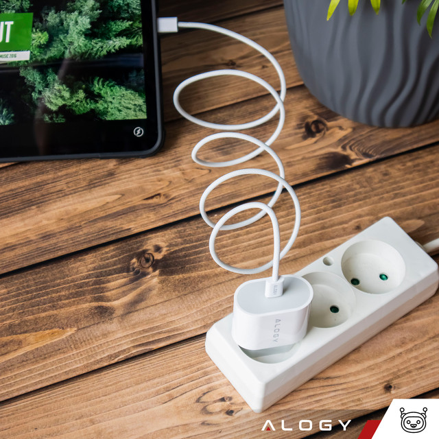 Fast Powerful 35W USB-C Wall Charger USB Type C PD GaN for iPhone 15 Type-C Cable 1m Alogy White