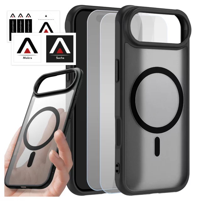 Alogy 3in1 Case Pack™ – Černý hybridní kryt MagSafe se 2 ochrannými tvrzenými skleněnými pouzdry pro Apple iPhone 17 Air