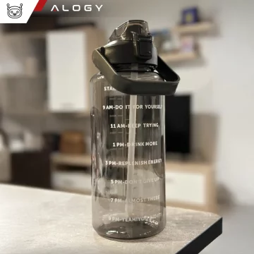 Große Flasche, Trinkflasche Alogy MotivHydro Motivational Messbecher 2l 2000ml Schwarz