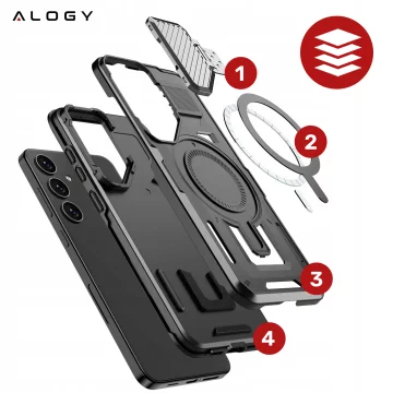 Samsung Galaxy S25 Case for MagSafe Reinforced Armored Lens Protection with Stand Function Protective Phone Case Alogy HeavyDuty Mag™️Black