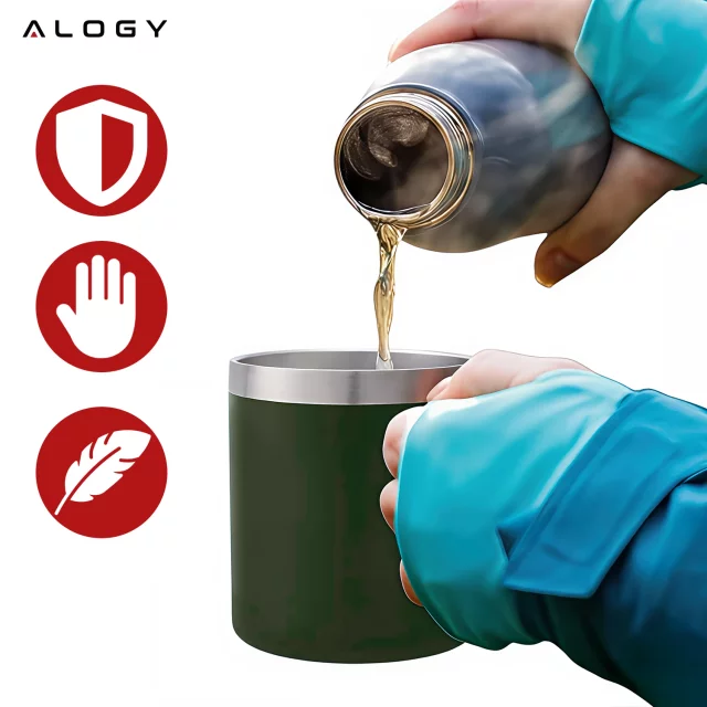 Thermal mug 420 ml with handle and lid for coffee, tea, steel, cold and hot drinks Alogy Green