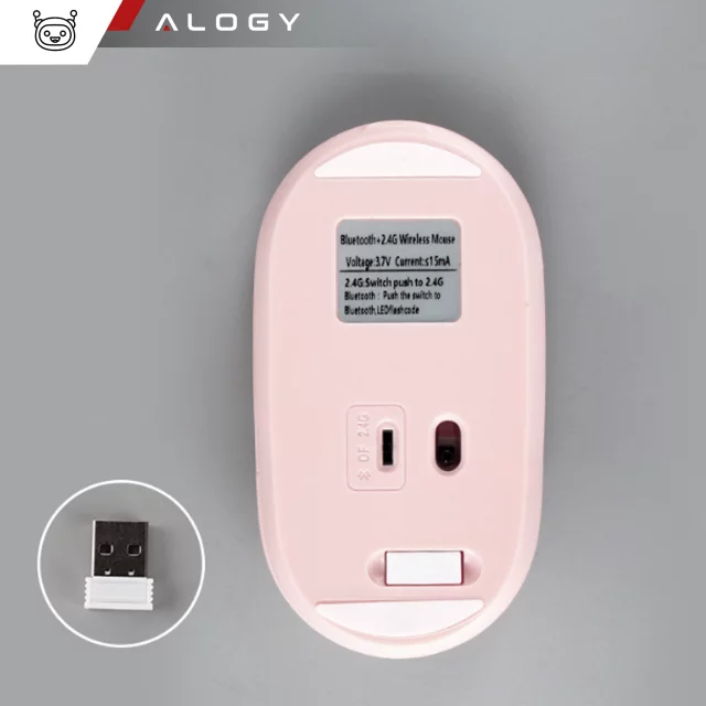 Alogy kabellose Maus, kleine ergonomische Maus für Laptop, PC, Bluetooth, 2,4 GHz, leises Rosa