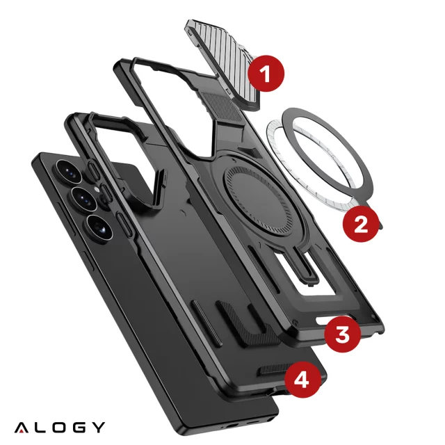 Samsung Galaxy S25 Ultra Case for MagSafe Reinforced Armored Lens Protection with Stand Function Protective Phone Case Alogy HeavyDuty Mag™️Black