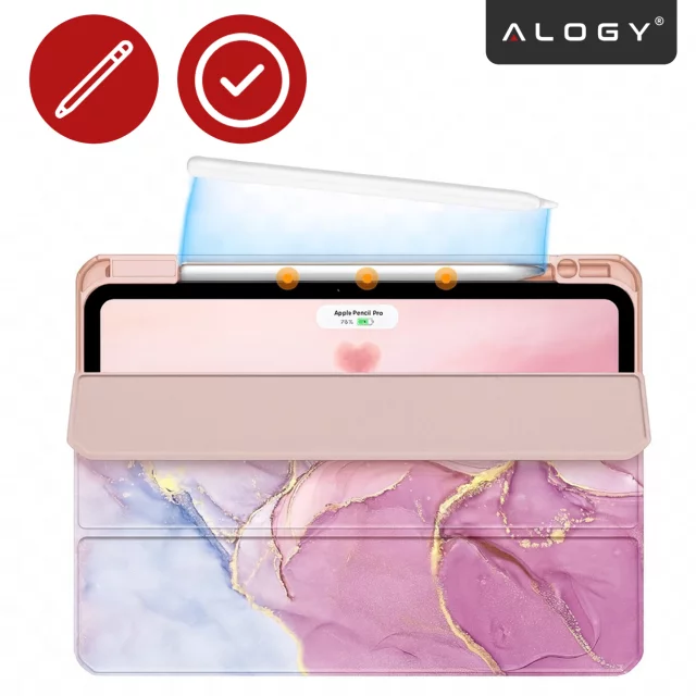 Etui Ochronne do Apple iPad 10.9" 10 Gen 2022 / iPad 11" A16 11 Gen 2025 Hybrydowe z Miejscem na Rysik, Składana Okładka z Funkcją Podstawki 2w1, Alogy HybridBook™ Case – Marble Pink