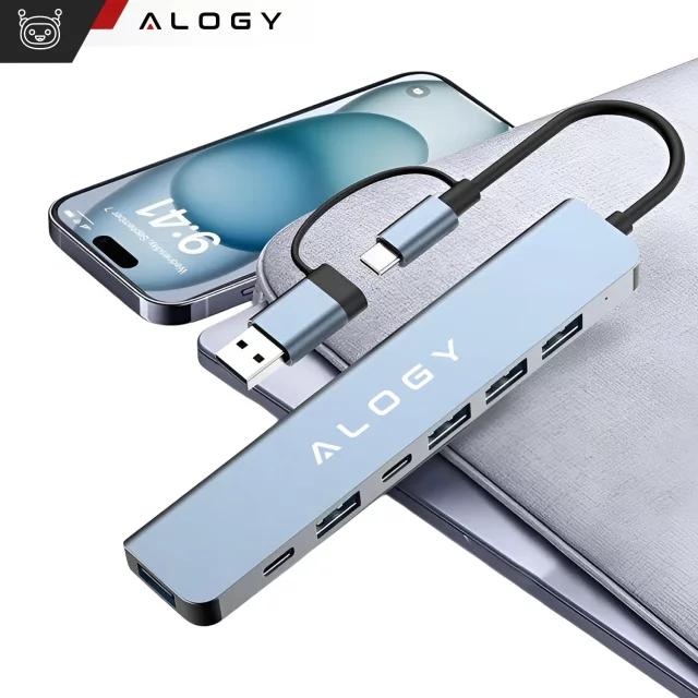 Alogy HUB Splitter Adapter for Laptop Computer USB-C to 3x USB-A 2.0 1x USB-A 3.0 Gray