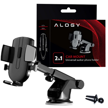 Alogy 2v1 držák telefonu na okno do auta pro mřížku palubní desky černý kabel USB-C 2,4A 1m