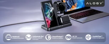 Kabelloses induktives Ladegerät 3in1 Qi 3.0 Fast für Samsung S22 S23 S24 Galaxy Watch Buds Station schwarz