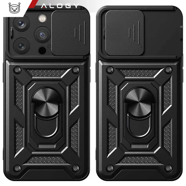 Pouzdro pro Apple iPhone 16 Pro Max, obrněný Slide Case Ring, kryt, ochrana fotoaparátu, Camshield Alogy, černý