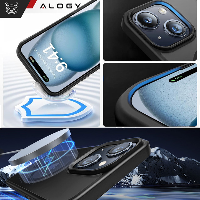 Case for iPhone 15 Plus MagSafe Matt Case Cover Matte Alogy Ring Armored Phone Case Black