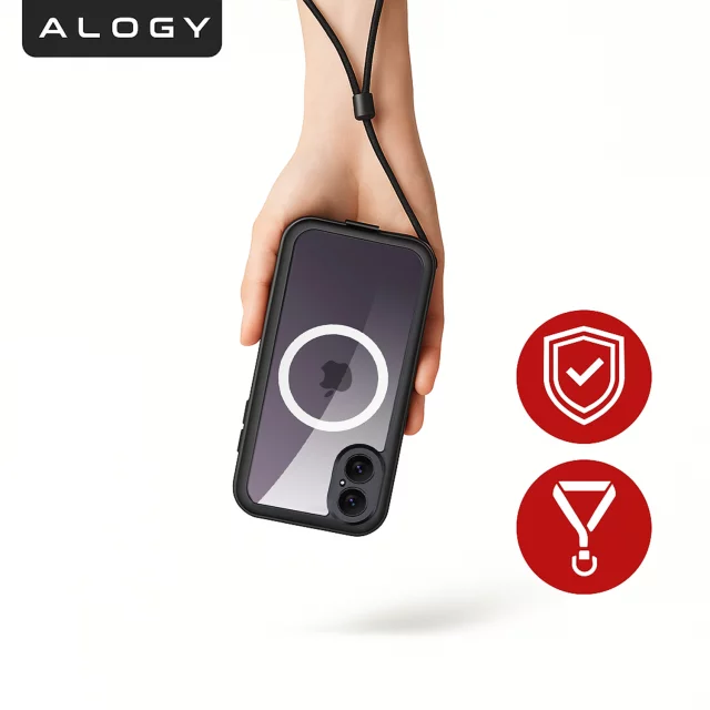 Etui Wodoodporne do Apple iPhone 17 6.3", Pancerna Obudowa 360° z Przezroczystym Tyłem, Kompatybilna z MagSafe, Alogy HydroArmor™ IP68 Case – Czarne