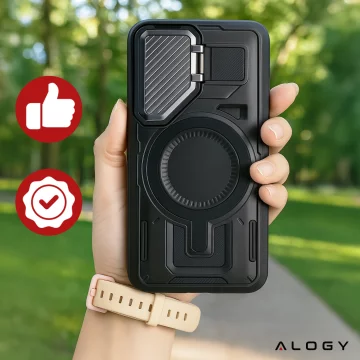 Pouzdro pro Samsung Galaxy S25 Plus s vyztuženou pancéřovanou ochranou objektivu MagSafe a funkcí stojánku, ochranné pouzdro pro telefon Alogy HeavyDuty Mag™️Black