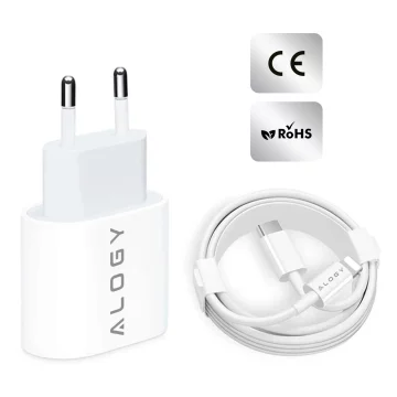 Alogy wall charger fast USB-C PD 20W Lightning cable 1m White