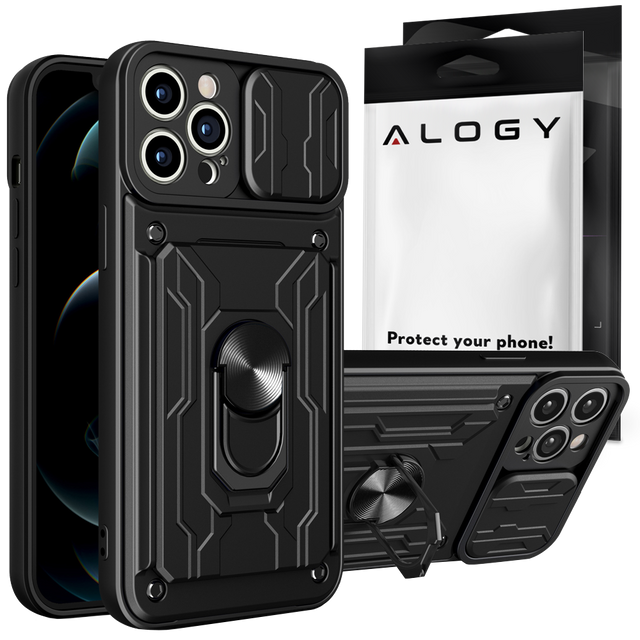 Pouzdro Alogy Camshield Stand Ring Wallet Case s krytem fotoaparátu a slotem pro kartu pro Apple iPhone 14 Pro Black