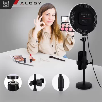 Lampa LED Full Ring 22cm Alogy Desk LED Lamp Bluetooth z możliwością zdalnego sterowania do nagrywania live Makeup zdjęć Czarna